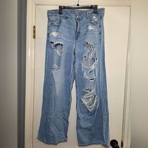 American Eagle Women's Size 18 Jeans Low Rise Skater Jean Super Distressed Baggy